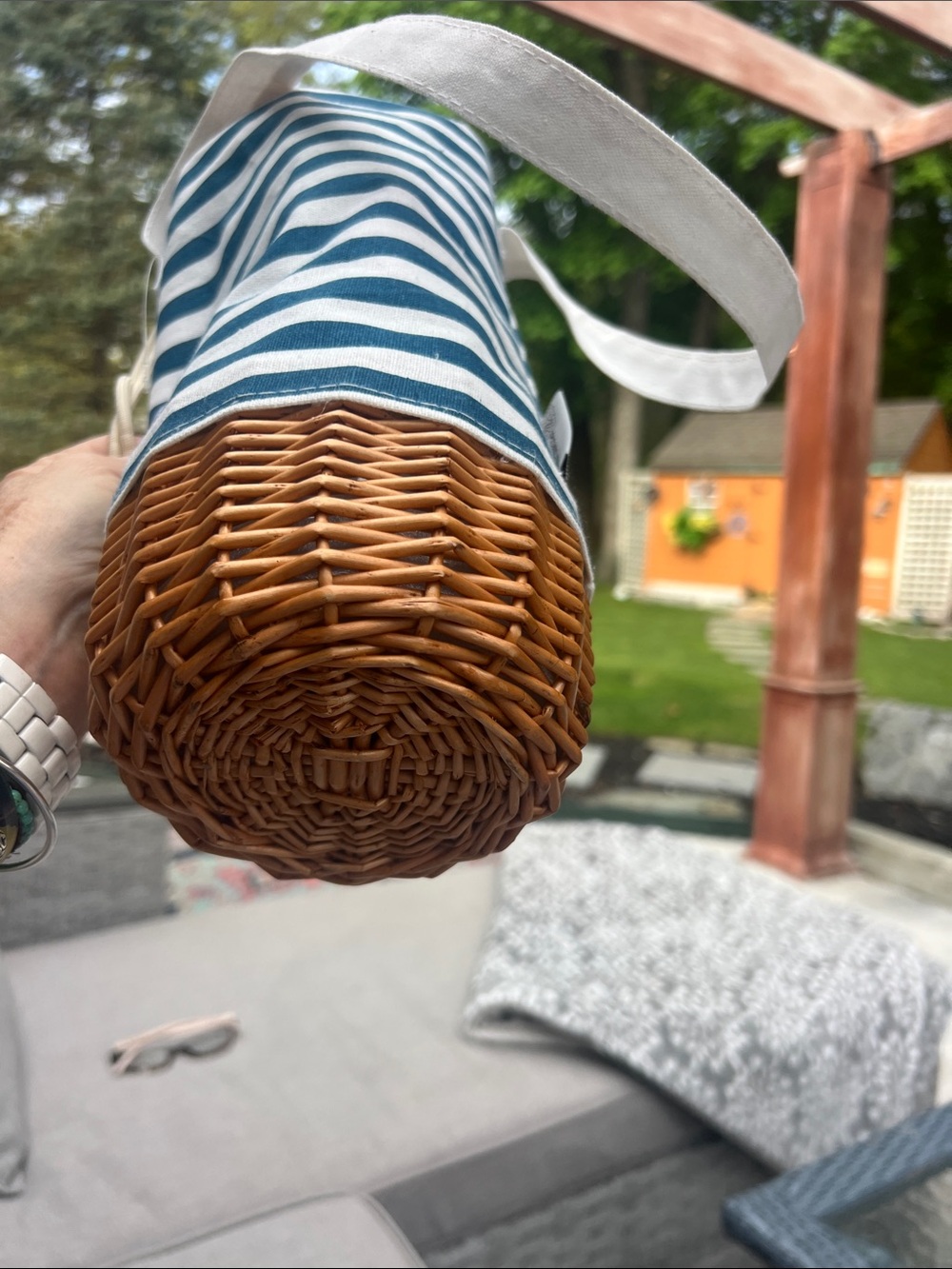 Navy & White Striped Tote with Pink Drawstring - Picture 2 of 5